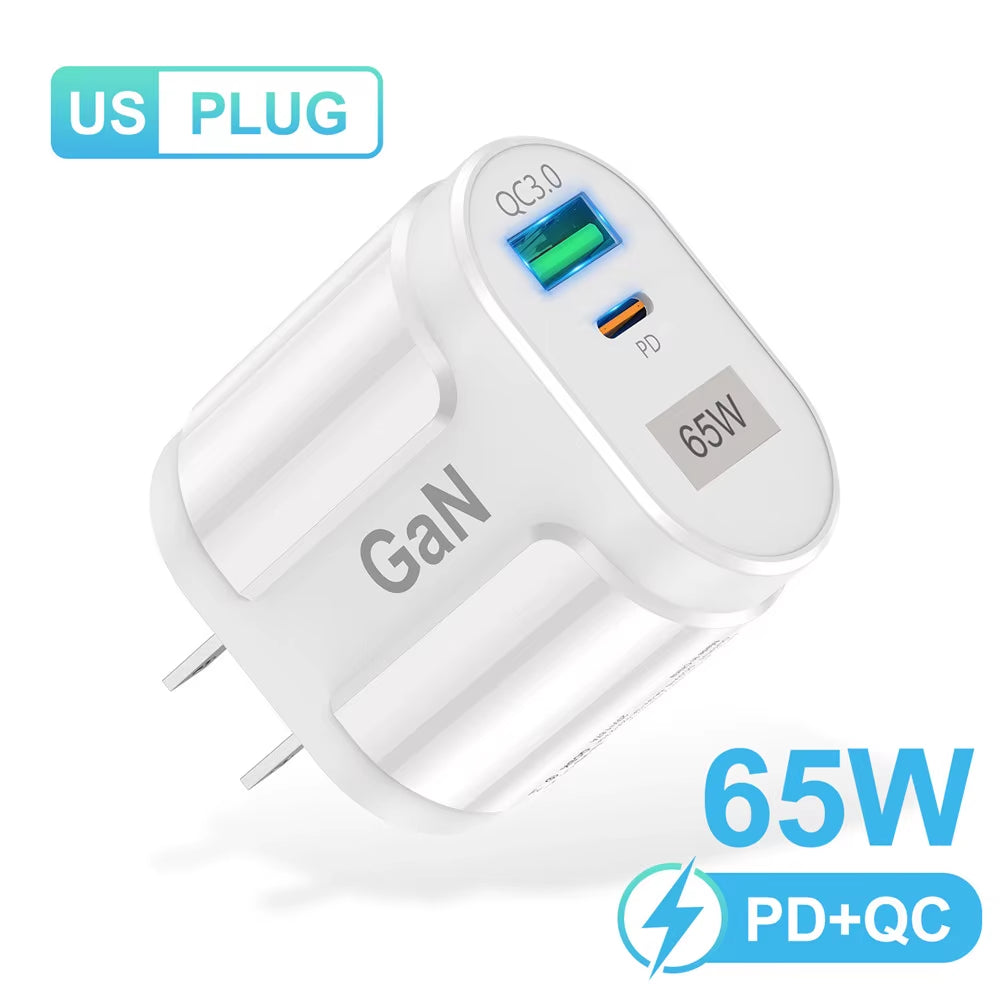 65W Gan USB Charger AU EU US UK Plug Fast Charging Tablet Laptop USB C Quick Charge QC 3.0 Mobile Phone Charger Travel