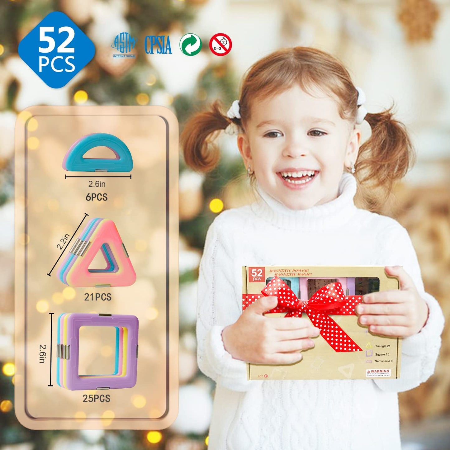 Magnetic Tiles Travel Toys for Kids 52PCS, Airplane Travel Essential Activities Magnet Building Toys for Boys Girls 3-8 Road Trip Sensory Toy, Educational Gifts for Toddler 3 4 5 Year Old