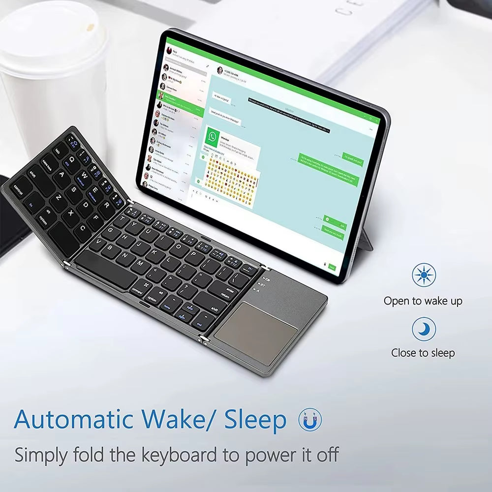 Mini Keyboard Wireless Folding Keyboard Bluetooth Foldable Keyboard with Touchpad for Windows Android Ipad Phone Rechargeable