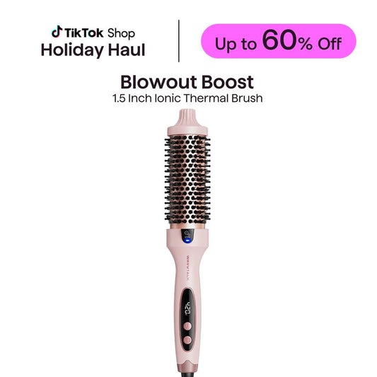 Wavytalk Blowout Boost Ionic Thermal Brush 1 1/2 Inch with LED Display, 300℉-420℉ for Different Hair Types, 120-240V Universal Voltage