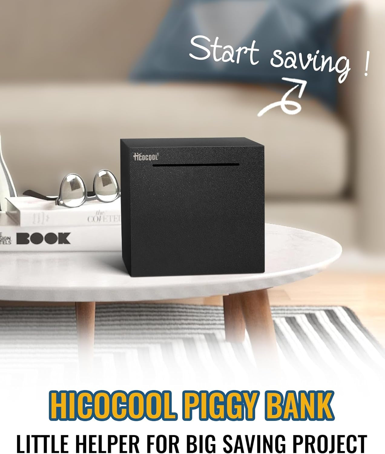 Stainless Steel Piggy Bank for Adults, Must Break to Open for Real Money, Unbreakable Metal Money Bank for Cash Saving(4.72 Inch, Black)