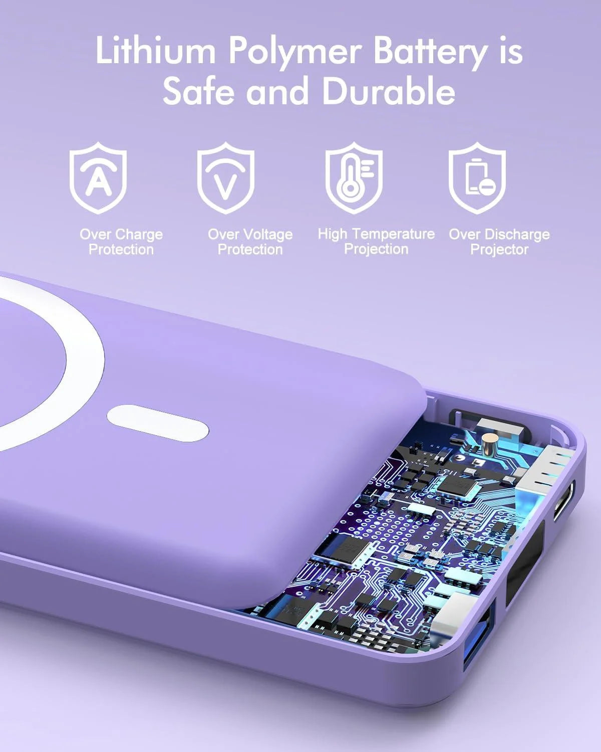 Wireless Portable Charger, 10000Mah Magnetic Power Bank LED Display 22.5W PD Fast Charging Battery Pack for Iphone 16/15/14/13/12/Mini/Pro/Pro Max-Purple