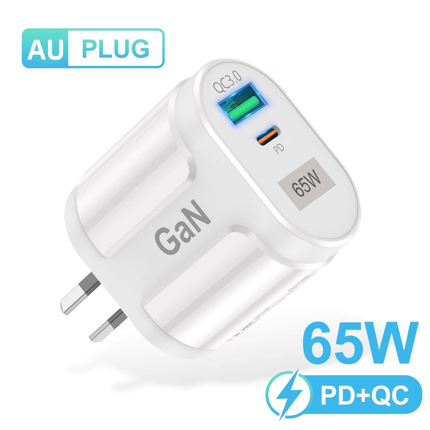 65W Gan USB Charger AU EU US UK Plug Fast Charging Tablet Laptop USB C Quick Charge QC 3.0 Mobile Phone Charger Travel