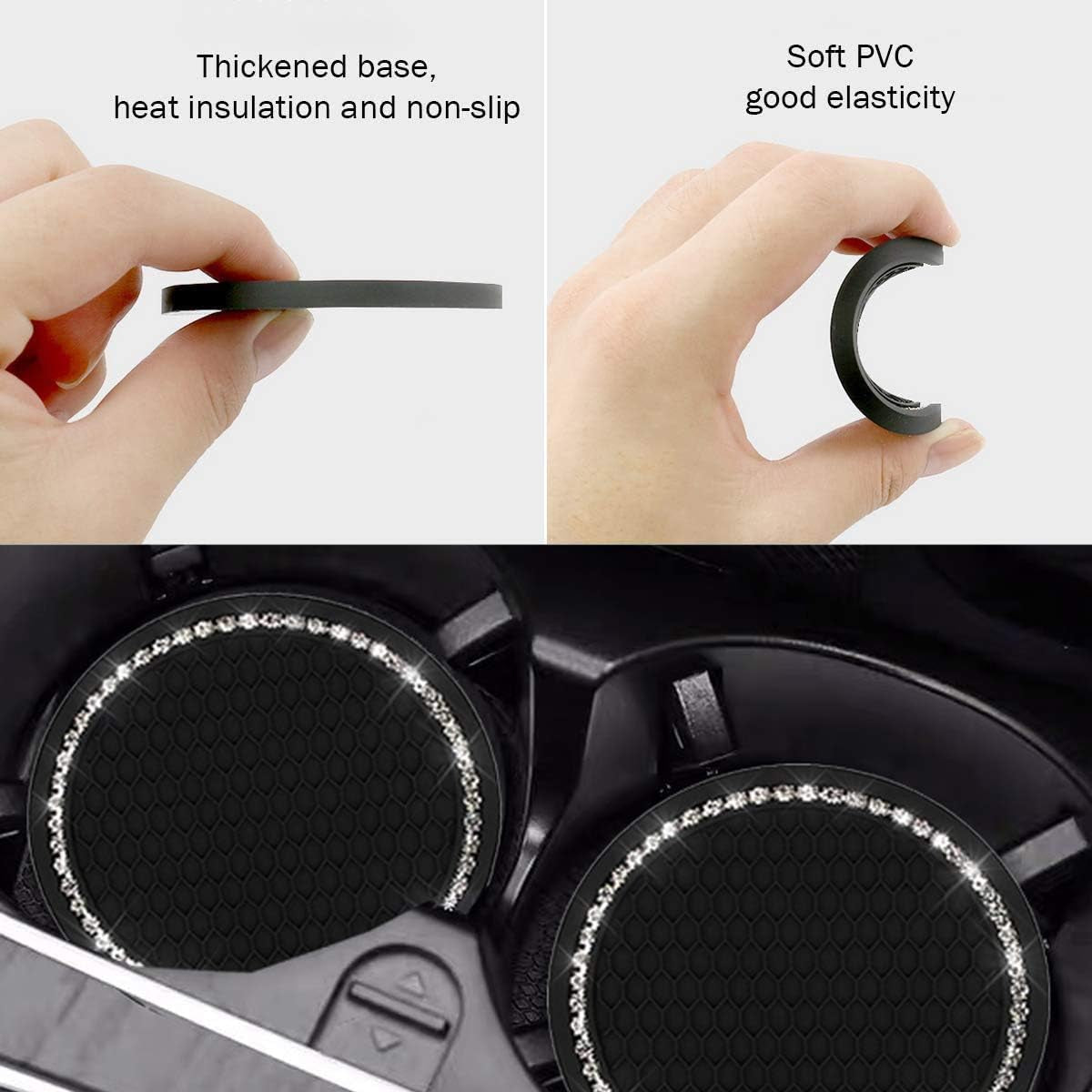 Bling Car Cup Coaster 2PCS, Bling Car Accessories 2.75 Inch,Full Rhinestone anti Slip Insert Coaster, Suitable for Most Car Interior, Car Bling for Women,Party,Birthday,Gift (Coal)