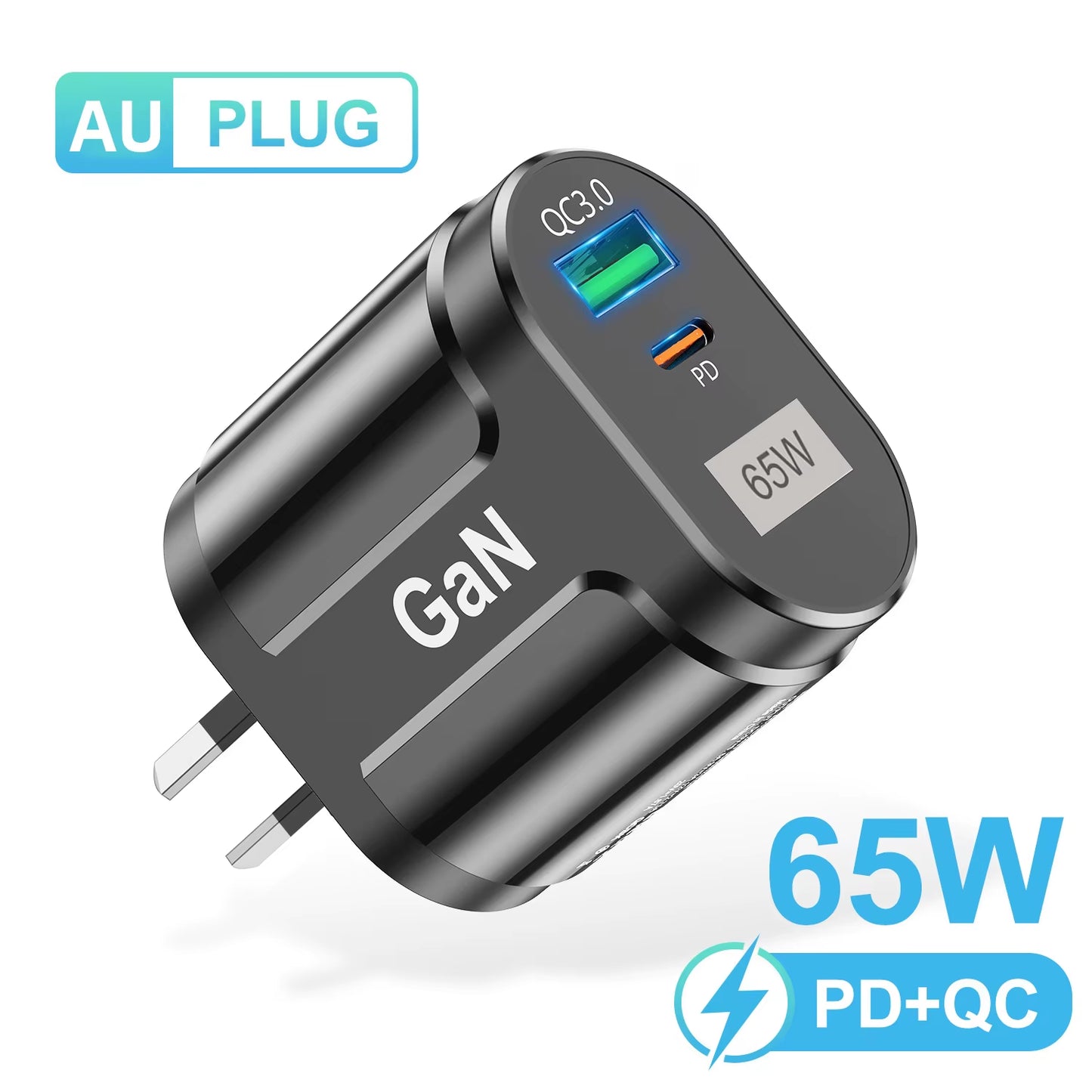 65W Gan USB Charger AU EU US UK Plug Fast Charging Tablet Laptop USB C Quick Charge QC 3.0 Mobile Phone Charger Travel
