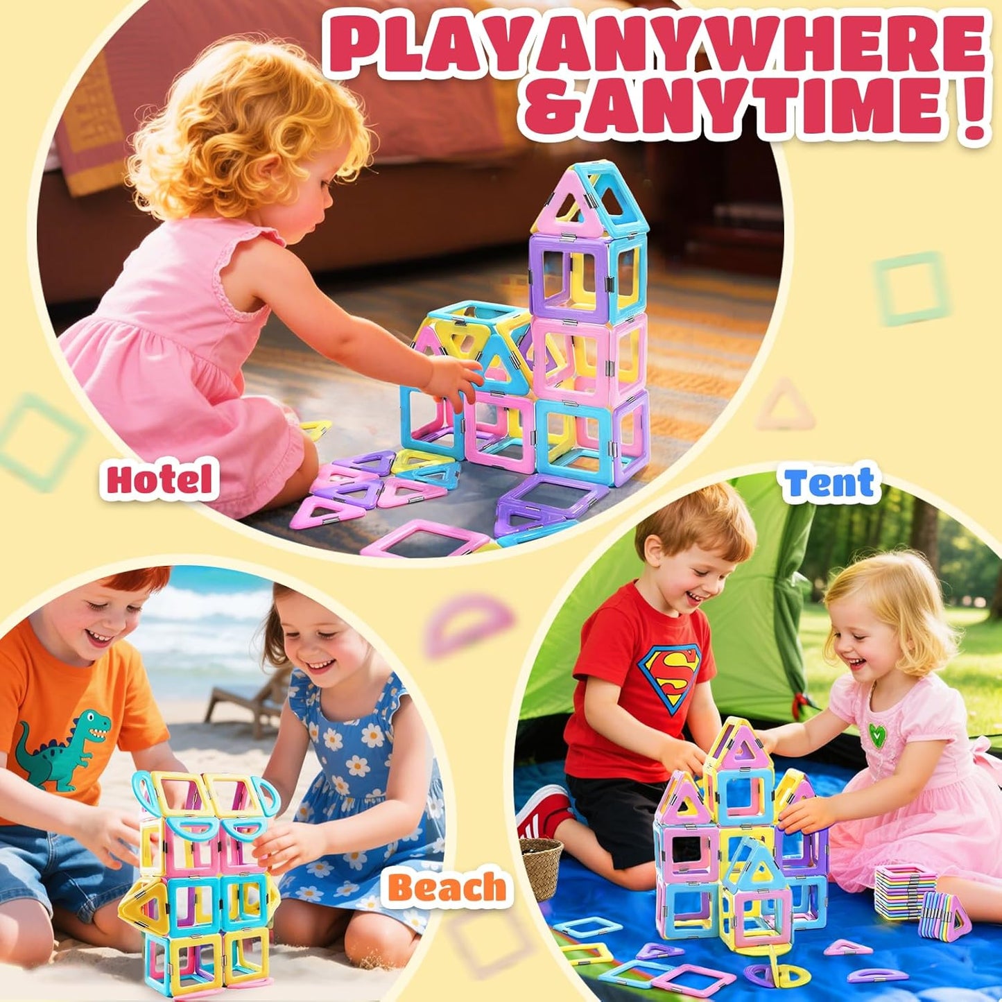 Magnetic Tiles Travel Toys for Kids 52PCS, Airplane Travel Essential Activities Magnet Building Toys for Boys Girls 3-8 Road Trip Sensory Toy, Educational Gifts for Toddler 3 4 5 Year Old
