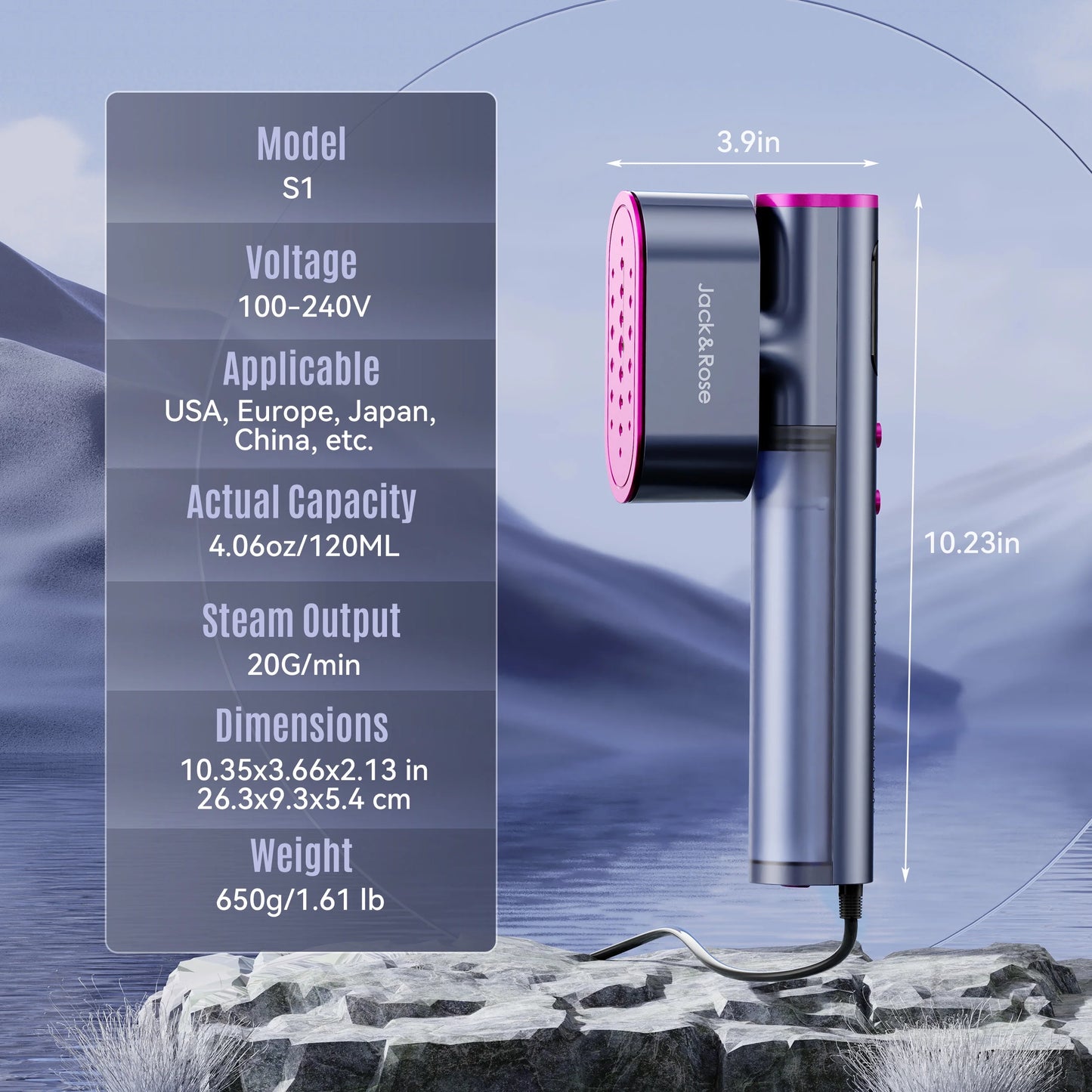 Travel Steamer for Clothes, 100-240V Portable Steamer,15S Heat Up, Steamer & Iron 2 in 1, Travel Size Garment Steamer, Large Ceramic Heat Panel, for Global & European Traveling, Purple