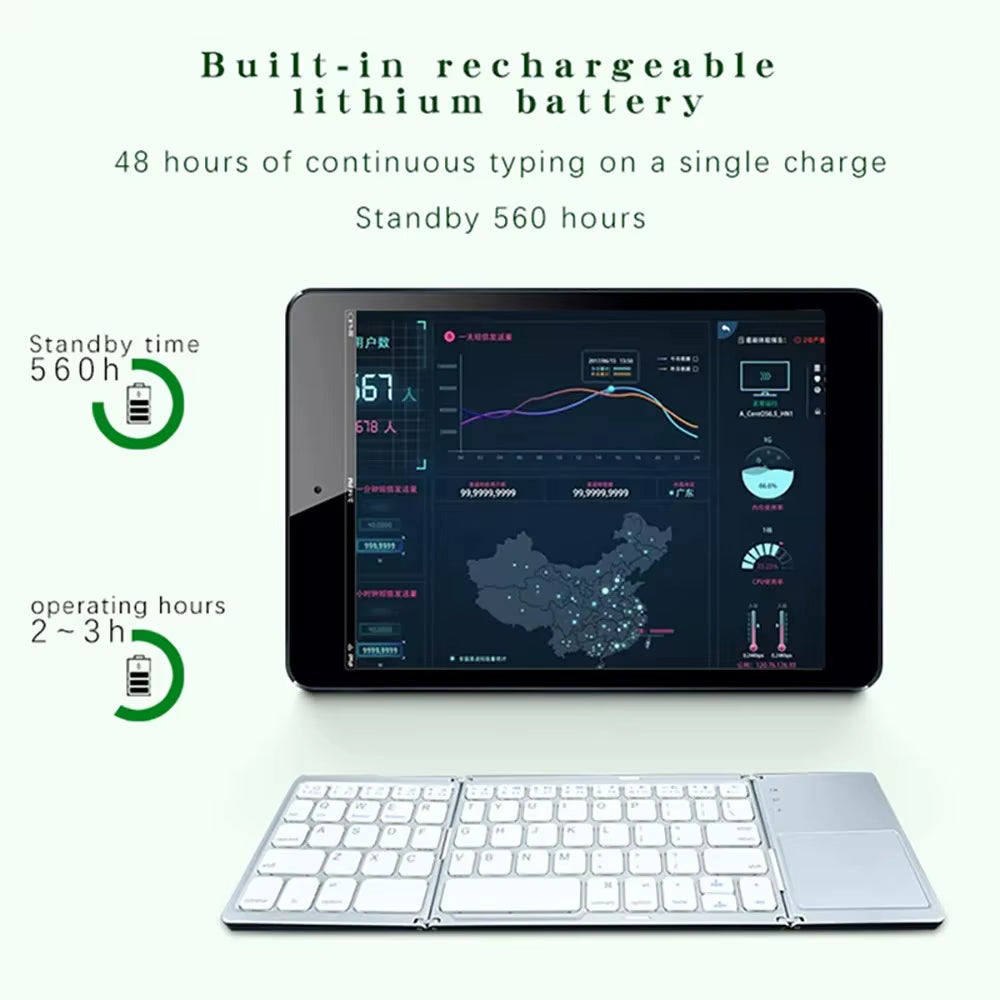 Mini Keyboard Wireless Folding Keyboard Bluetooth Foldable Keyboard with Touchpad for Windows Android Ipad Phone Rechargeable