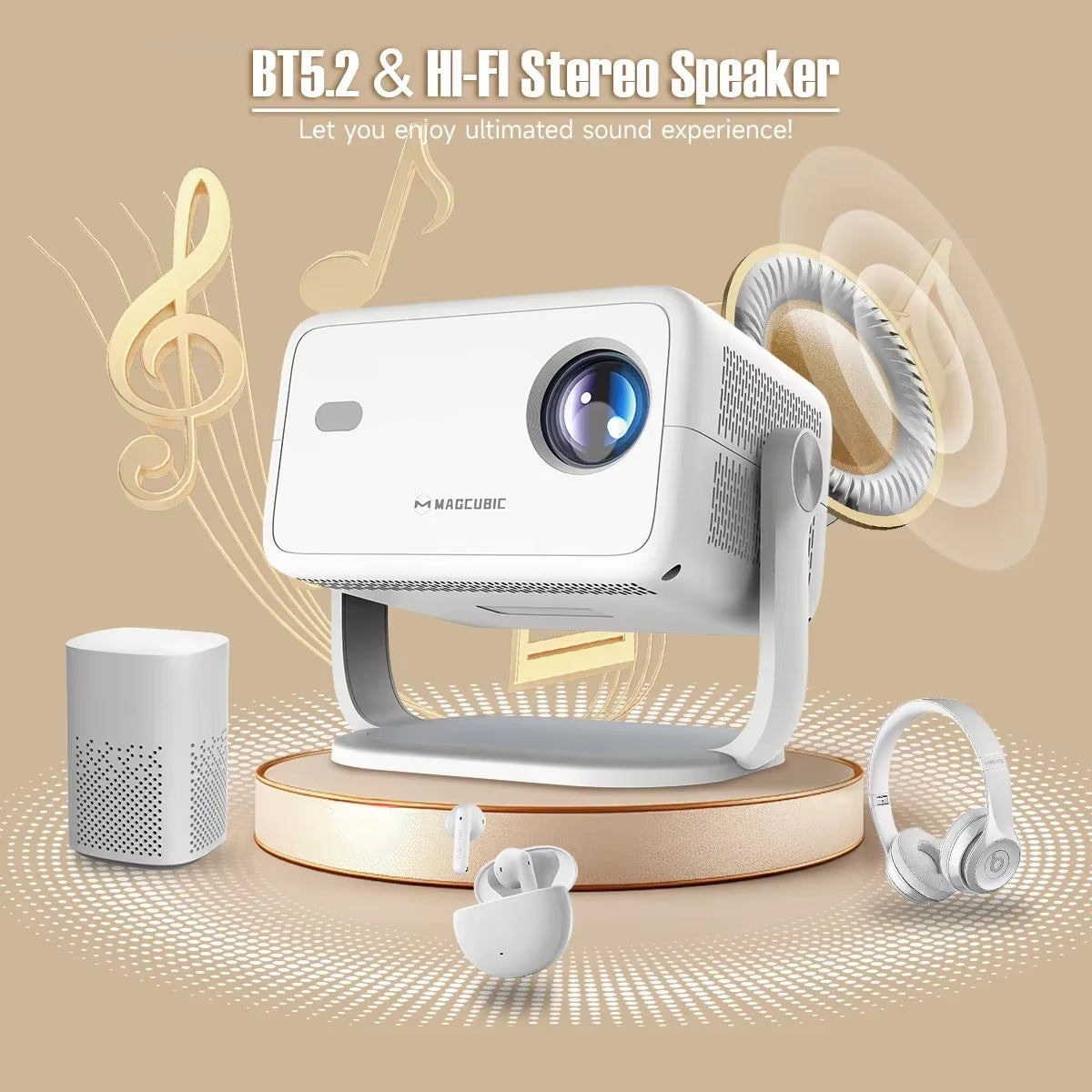 650ANSI L018 4K Native Portable Projector 1080P Auto Focus Keystone Correction Android 11 BT5.2 WIFI6 360° Home Cinema