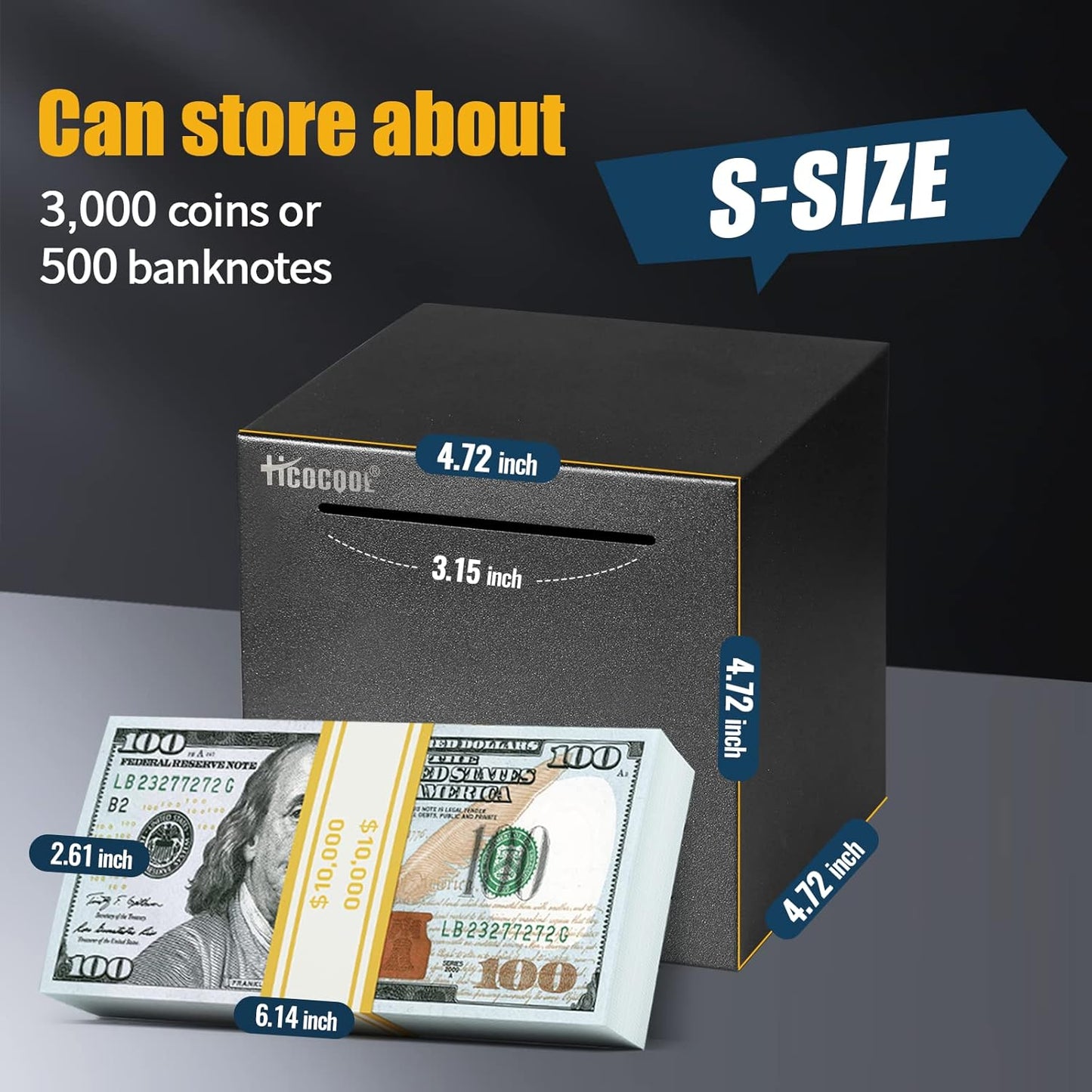 Stainless Steel Piggy Bank for Adults, Must Break to Open for Real Money, Unbreakable Metal Money Bank for Cash Saving(4.72 Inch, Black)