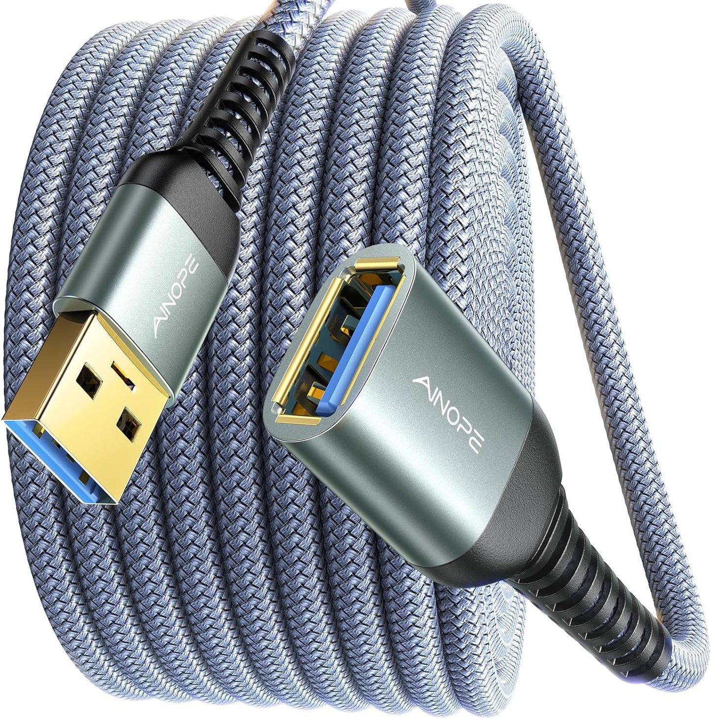 USB Extension Cable,Usb Extender,Usb 3.0 Extension Cable, Male to Female Cord High Data Transfer Compatible with Webcam,Usb Keyboard,Flash Drive,Hard Drive,Printer,10Ft,Grey