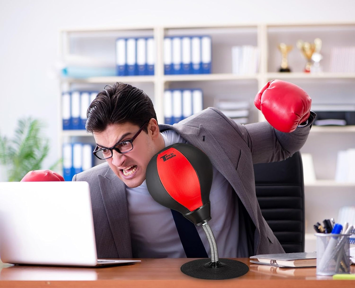 Desktop Punching Bag - Suctions to Your Desk, Cool Gadgets for Office, Gag Gifts for Boss or Coworker, Heavy Duty Stress Relief Boxing Bag
