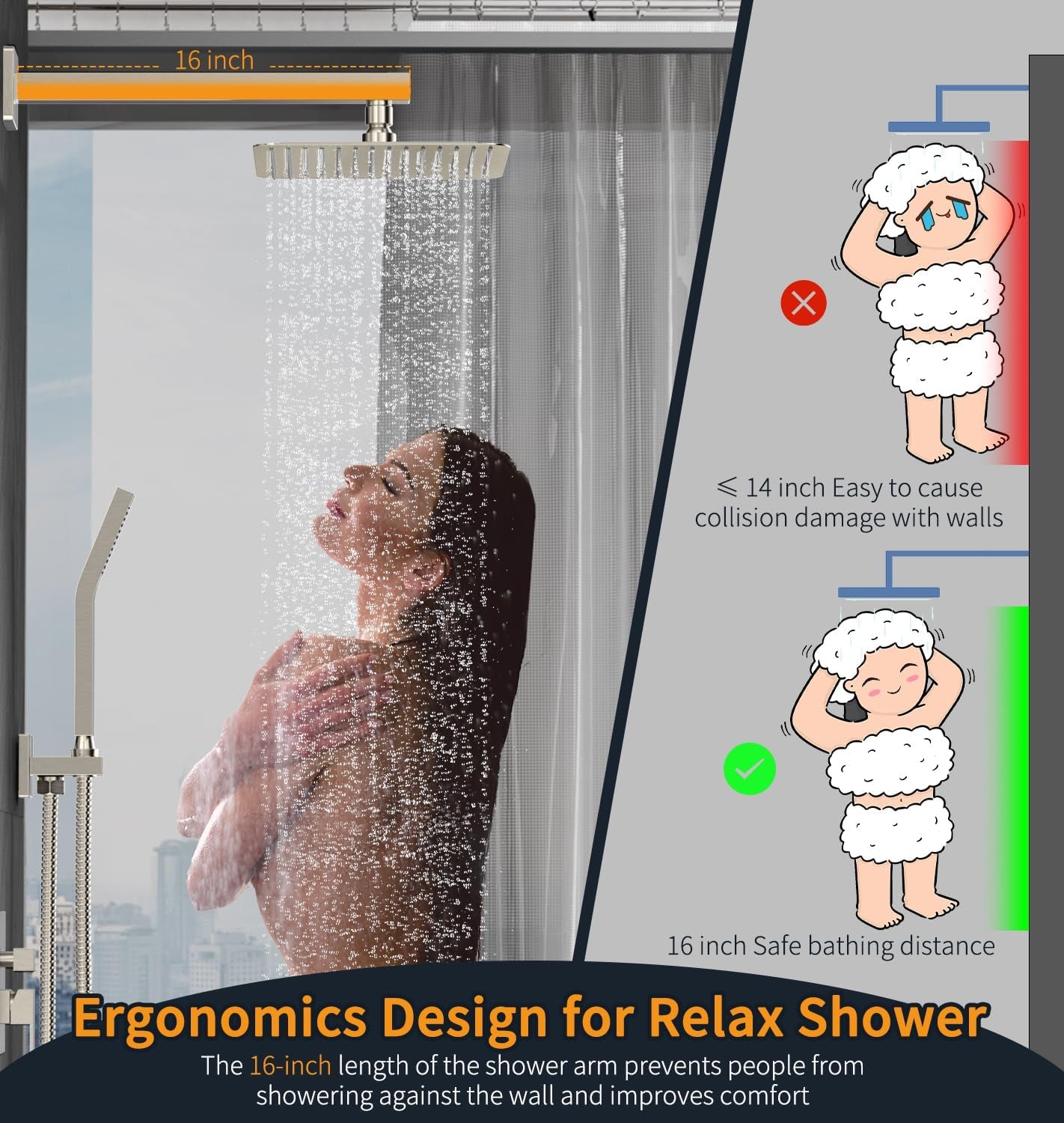 12 Inches Bathroom Luxury Rain Mixer Shower Combo Set Wall Mounted Rainfall Shower Head System Brushed Nickel Finish Shower Faucet Rough-In