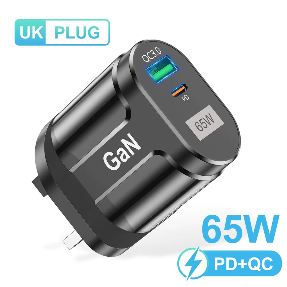 65W Gan USB Charger AU EU US UK Plug Fast Charging Tablet Laptop USB C Quick Charge QC 3.0 Mobile Phone Charger Travel