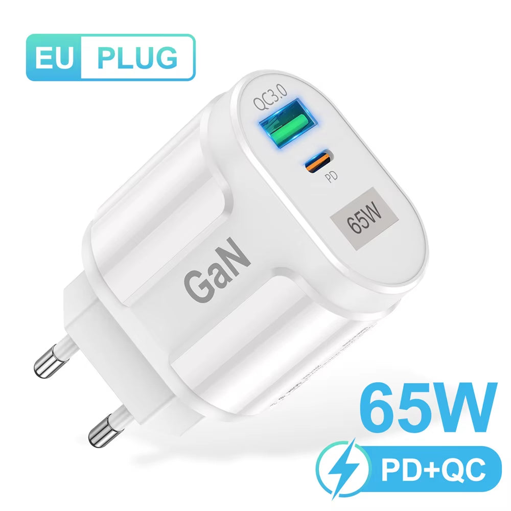65W Gan USB Charger AU EU US UK Plug Fast Charging Tablet Laptop USB C Quick Charge QC 3.0 Mobile Phone Charger Travel