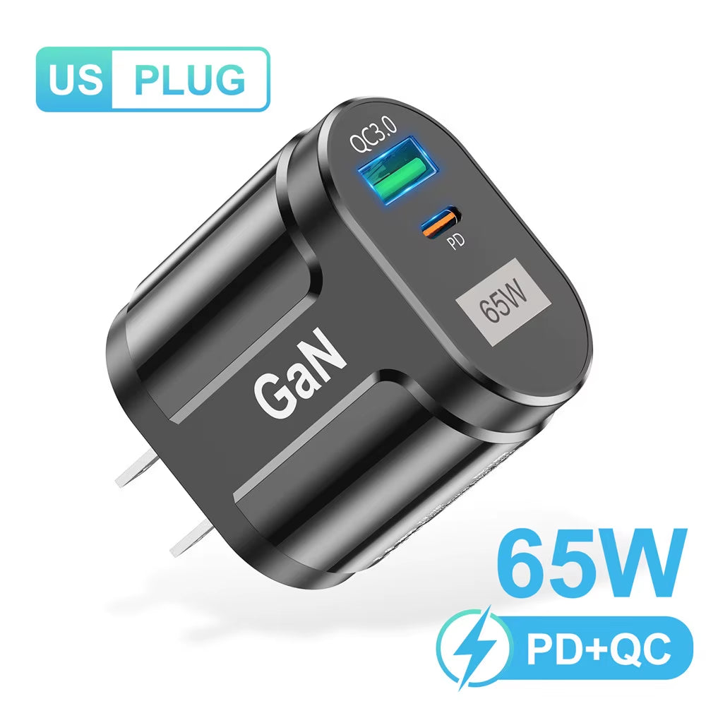 65W Gan USB Charger AU EU US UK Plug Fast Charging Tablet Laptop USB C Quick Charge QC 3.0 Mobile Phone Charger Travel