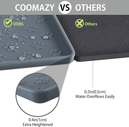 Dog Food Mat, Silicone Waterproof Cat Feeding Mat Raised Edges, Nonslip Pet Placemat Bowl Tray to Stop Food Spills and Water Messes Out to Floor (Grey, L: 60X40Cm/23.6X15.7In)