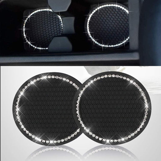 Bling Car Cup Coaster 2PCS, Bling Car Accessories 2.75 Inch,Full Rhinestone anti Slip Insert Coaster, Suitable for Most Car Interior, Car Bling for Women,Party,Birthday,Gift (Coal)