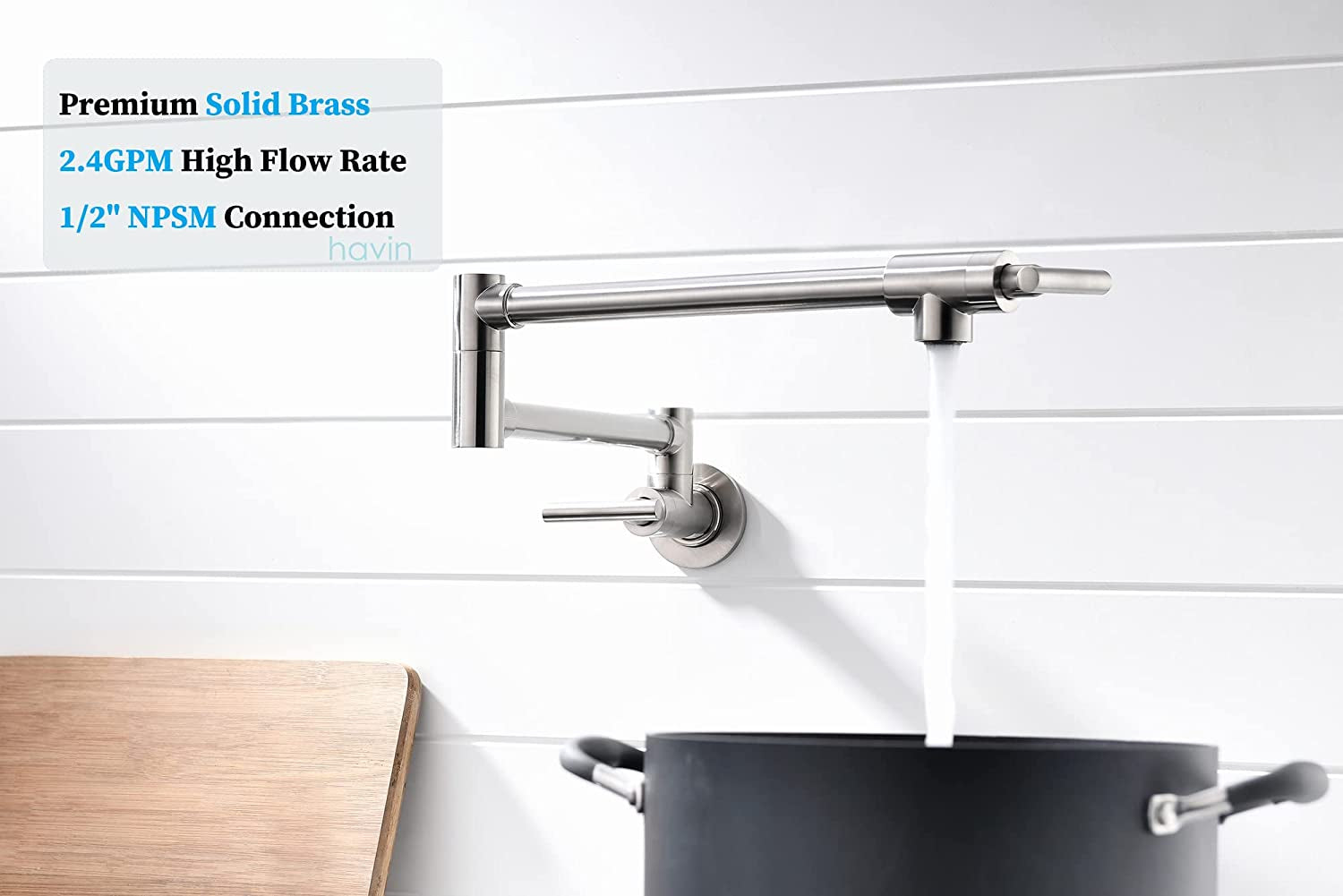 Brass Pot Filler, Wall Mount Commercial Pot Filler, Brass Copper Material Kitchen Folding Faucet, Coffee Machine Faucet with Stretchable Double Joint Swing Arms, Style A, Brushed Nickel