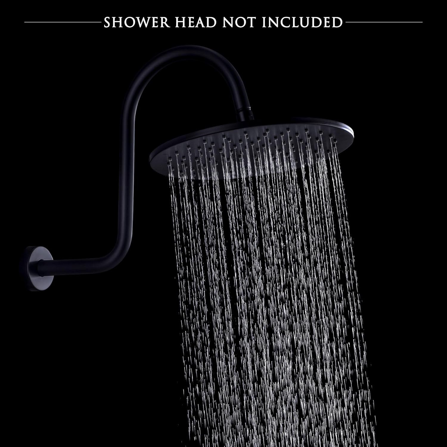 High Rise S Shape Shower Arm and Flange, Matte Black Shower Head Extension Arm