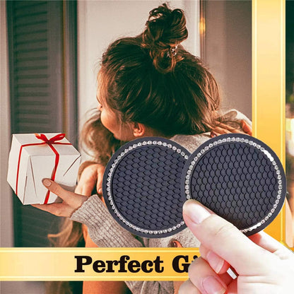 Bling Car Cup Coaster 2PCS, Bling Car Accessories 2.75 Inch,Full Rhinestone anti Slip Insert Coaster, Suitable for Most Car Interior, Car Bling for Women,Party,Birthday,Gift (Coal)