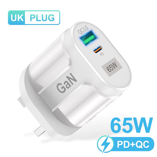 65W Gan USB Charger AU EU US UK Plug Fast Charging Tablet Laptop USB C Quick Charge QC 3.0 Mobile Phone Charger Travel