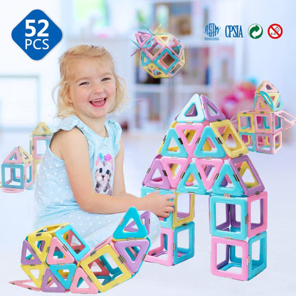 Magnetic Tiles Travel Toys for Kids 52PCS, Airplane Travel Essential Activities Magnet Building Toys for Boys Girls 3-8 Road Trip ‌Sensory Toy, Educational Gifts for Toddler 3 4 5 Year Old