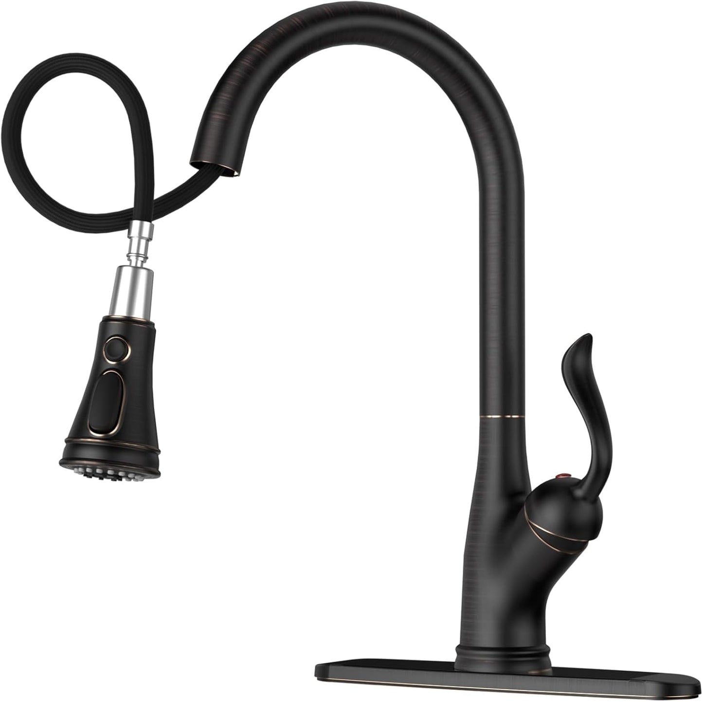 Pull down Kitchen Faucet with Sprayer Oil Rubbed Bronze, Single Handle One Hole High Arc Pull Out Spray Head Kitchen Sink Faucet with Deck Plate