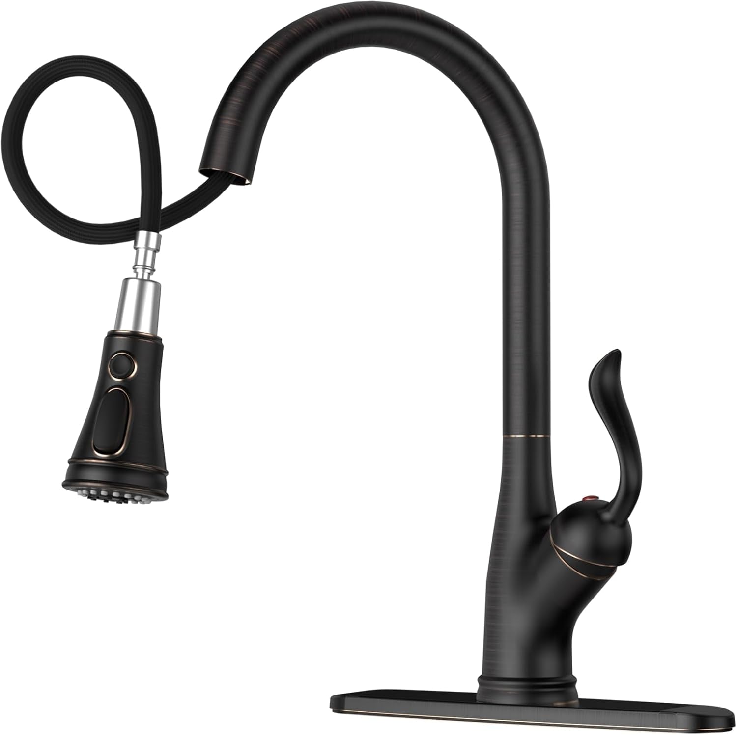 Pull down Kitchen Faucet with Sprayer Oil Rubbed Bronze, Single Handle One Hole High Arc Pull Out Spray Head Kitchen Sink Faucet with Deck Plate