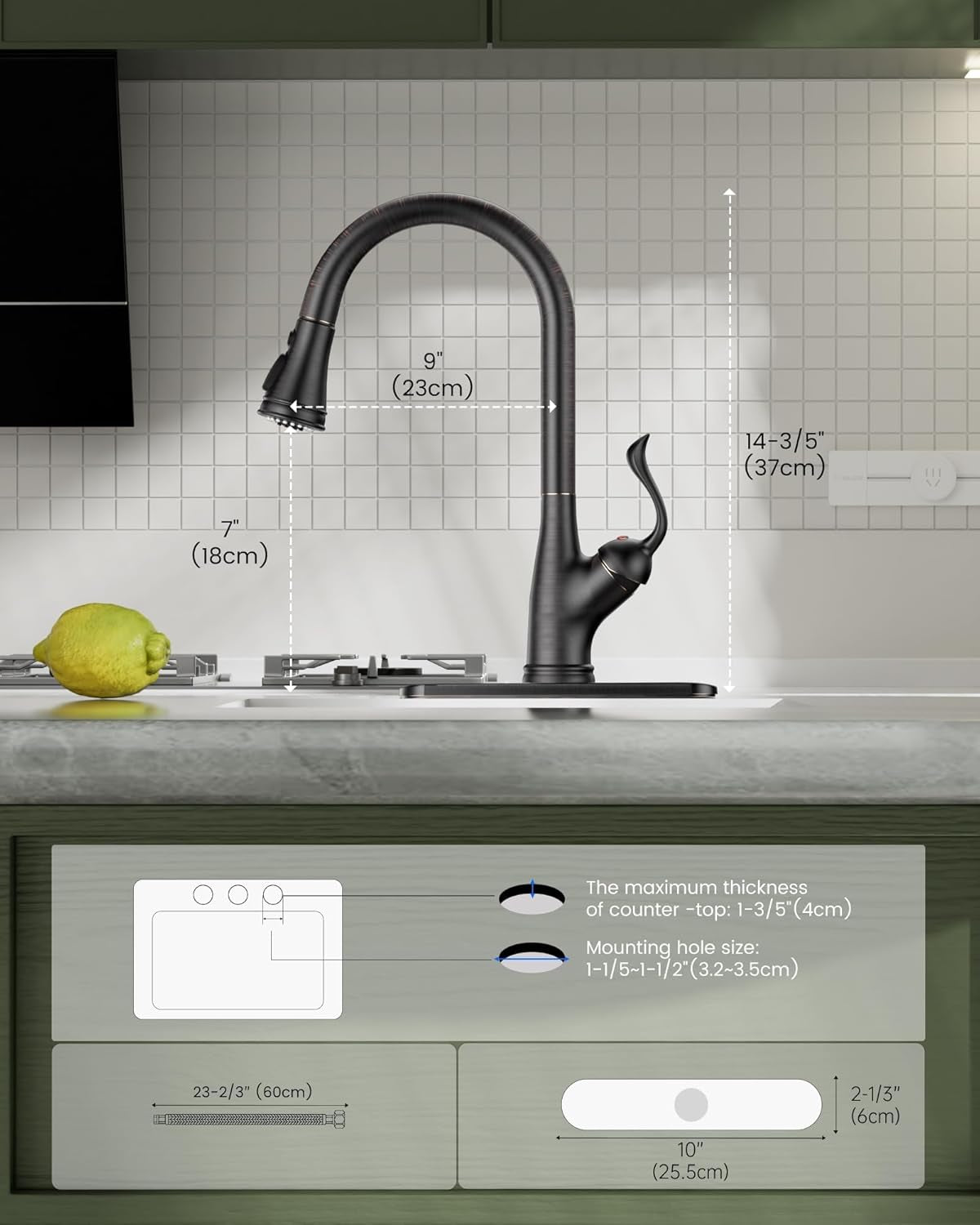 Pull down Kitchen Faucet with Sprayer Oil Rubbed Bronze, Single Handle One Hole High Arc Pull Out Spray Head Kitchen Sink Faucet with Deck Plate