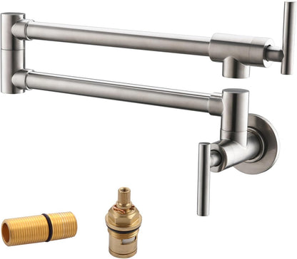 Brass Pot Filler, Wall Mount Commercial Pot Filler, Brass Copper Material Kitchen Folding Faucet, Coffee Machine Faucet with Stretchable Double Joint Swing Arms, Style A, Brushed Nickel