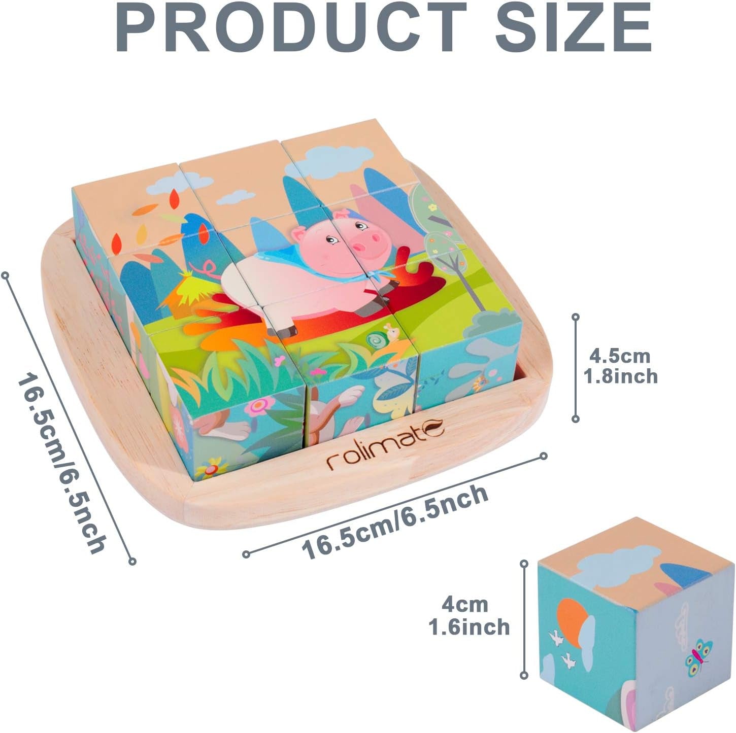 Wooden Puzzles for Toddlers Kids, [Upgraded for Child Safety] 6 in 1 Wood Block Cubes Puzzles with Convenient & Durable Tray, Pegged Puzzles for 2 3 4 5 Years Preschool Girl Boy (Dog)