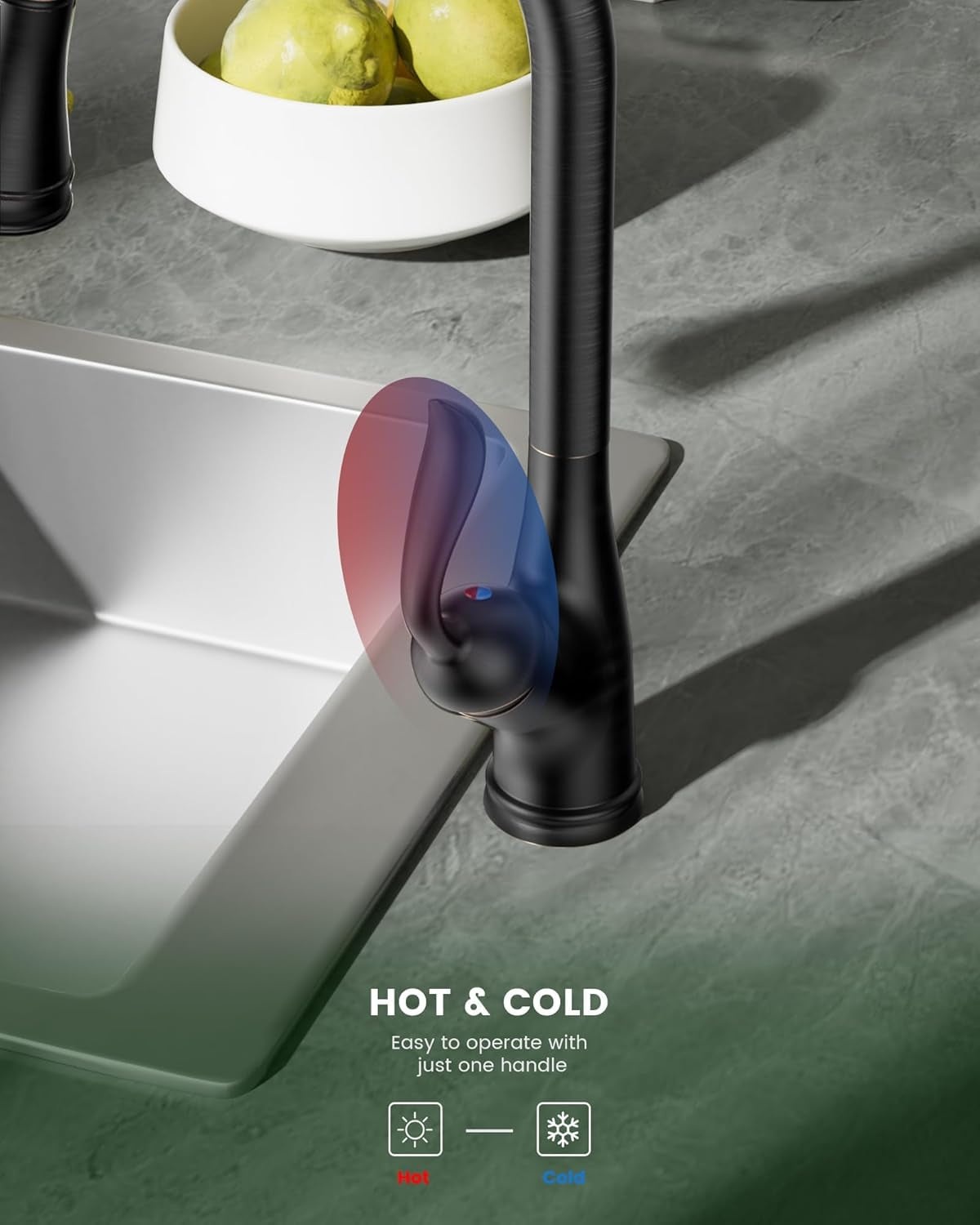 Pull down Kitchen Faucet with Sprayer Oil Rubbed Bronze, Single Handle One Hole High Arc Pull Out Spray Head Kitchen Sink Faucet with Deck Plate