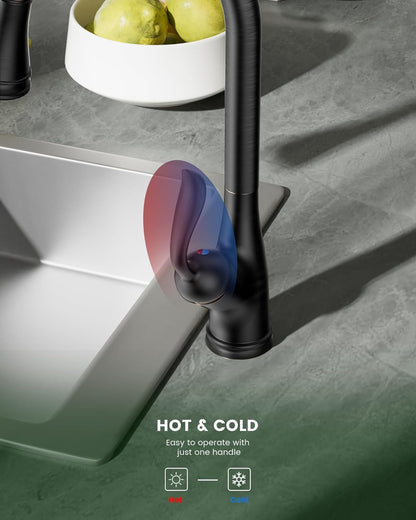 Pull down Kitchen Faucet with Sprayer Oil Rubbed Bronze, Single Handle One Hole High Arc Pull Out Spray Head Kitchen Sink Faucet with Deck Plate