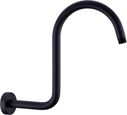 High Rise S Shape Shower Arm and Flange, Matte Black Shower Head Extension Arm