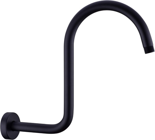 High Rise S Shape Shower Arm and Flange, Matte Black Shower Head Extension Arm