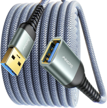 USB Extension Cable,Usb Extender,Usb 3.0 Extension Cable, Male to Female Cord High Data Transfer Compatible with Webcam,Usb Keyboard,Flash Drive,Hard Drive,Printer,10Ft,Grey