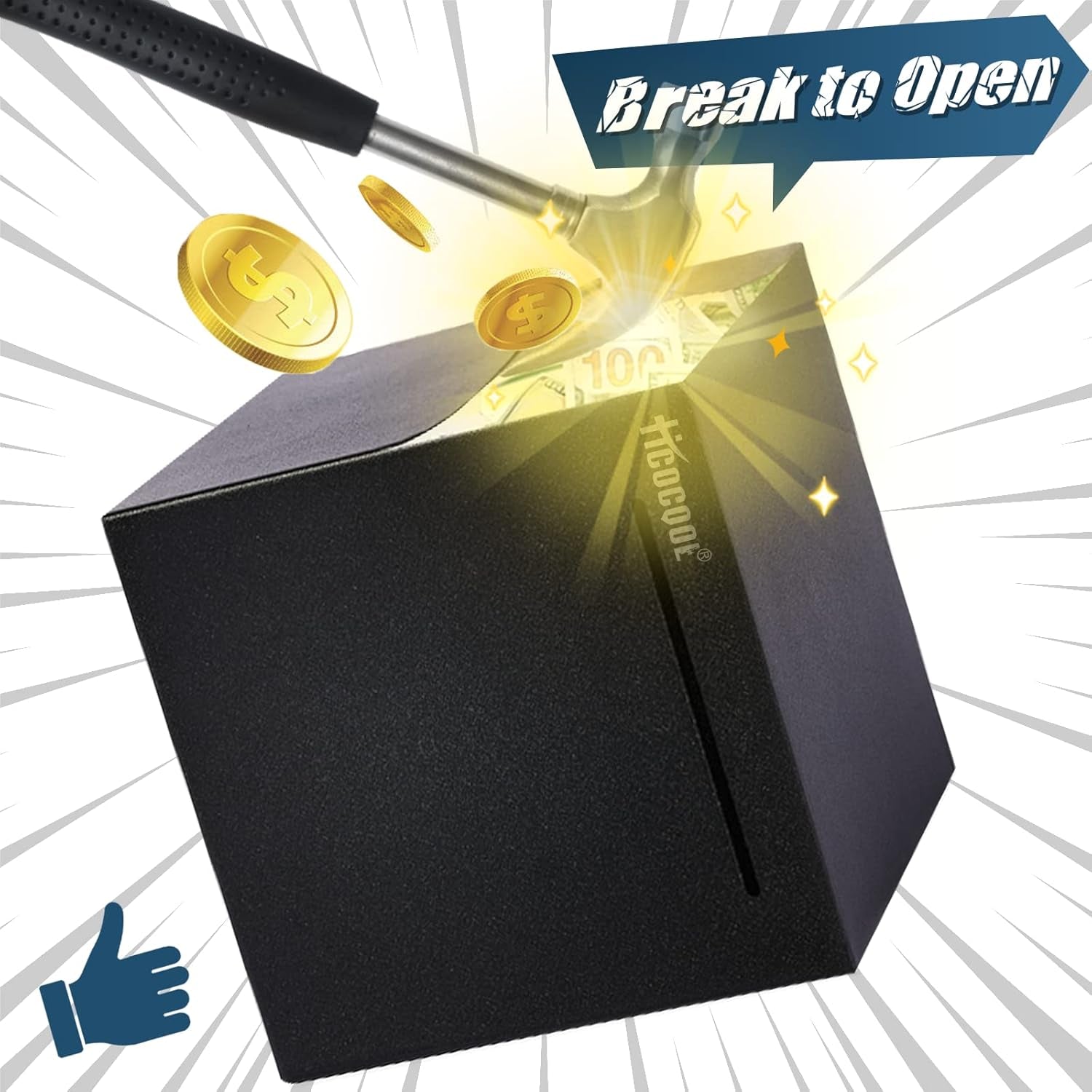 Stainless Steel Piggy Bank for Adults, Must Break to Open for Real Money, Unbreakable Metal Money Bank for Cash Saving(4.72 Inch, Black)
