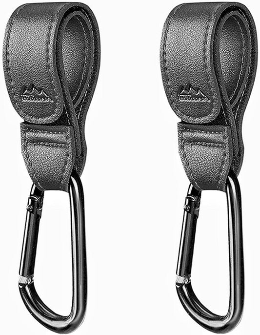 Yueqian Stroller Hooks Bag Hooks for Hanging Diaper Bags Multipurpose Hooks for Grocery Shopping ​Bags Premium Vegan Leather Pram Straps Baby Stroller Hooks 2Pcs (Black)