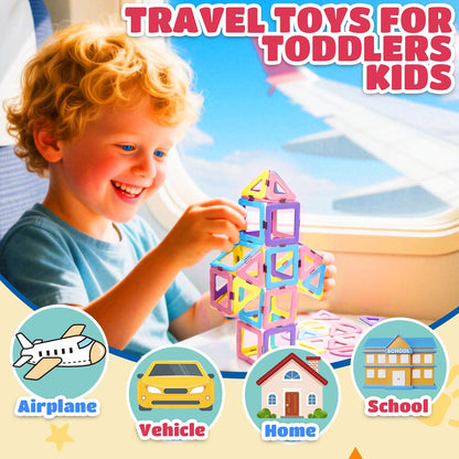 Magnetic Tiles Travel Toys for Kids 52PCS, Airplane Travel Essential Activities Magnet Building Toys for Boys Girls 3-8 Road Trip ‌Sensory Toy, Educational Gifts for Toddler 3 4 5 Year Old