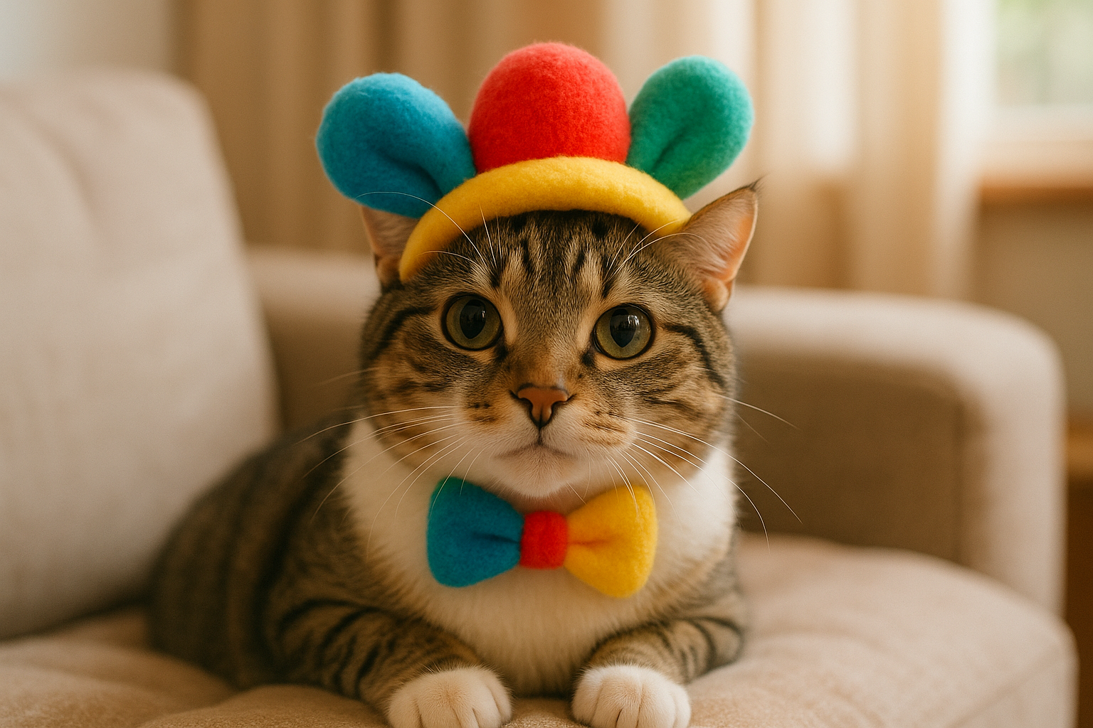 cat wearing toy