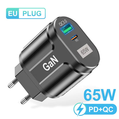 65W Gan USB Charger AU EU US UK Plug Fast Charging Tablet Laptop USB C Quick Charge QC 3.0 Mobile Phone Charger Travel