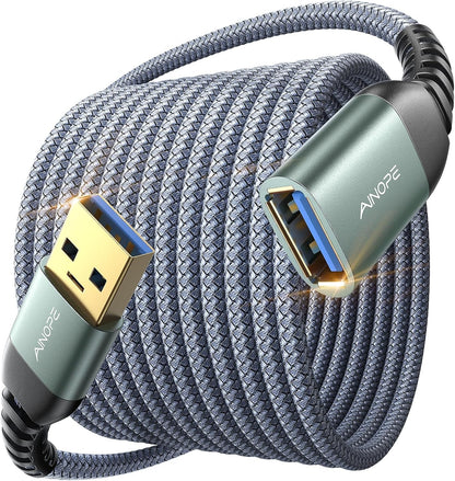 USB Extension Cable,Usb Extender,Usb 3.0 Extension Cable, Male to Female Cord High Data Transfer Compatible with Webcam,Usb Keyboard,Flash Drive,Hard Drive,Printer,10Ft,Grey