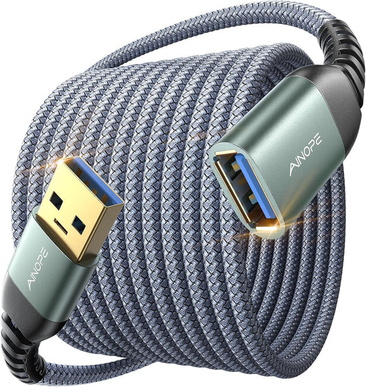 USB Extension Cable,Usb Extender,Usb 3.0 Extension Cable, Male to Female Cord High Data Transfer Compatible with Webcam,Usb Keyboard,Flash Drive,Hard Drive,Printer,10Ft,Grey