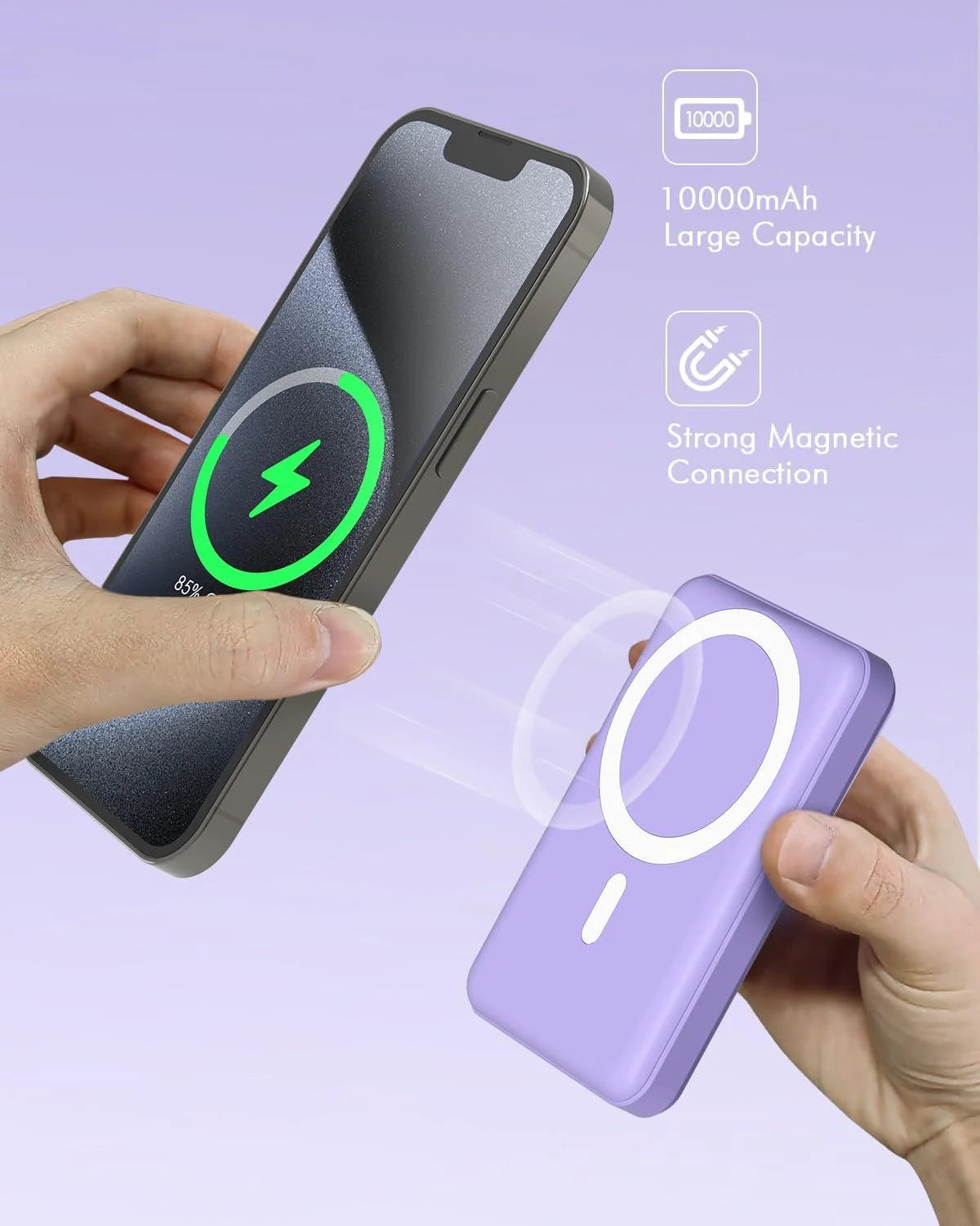 Wireless Portable Charger, 10000Mah Magnetic Power Bank LED Display 22.5W PD Fast Charging Battery Pack for Iphone 16/15/14/13/12/Mini/Pro/Pro Max-Purple