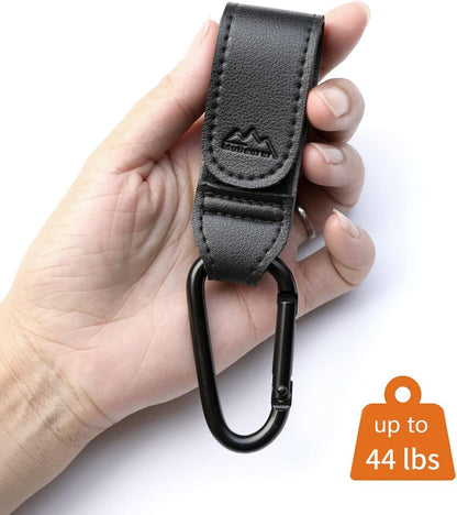 Yueqian Stroller Hooks Bag Hooks for Hanging Diaper Bags Multipurpose Hooks for Grocery Shopping ​Bags Premium Vegan Leather Pram Straps Baby Stroller Hooks 2Pcs (Black)