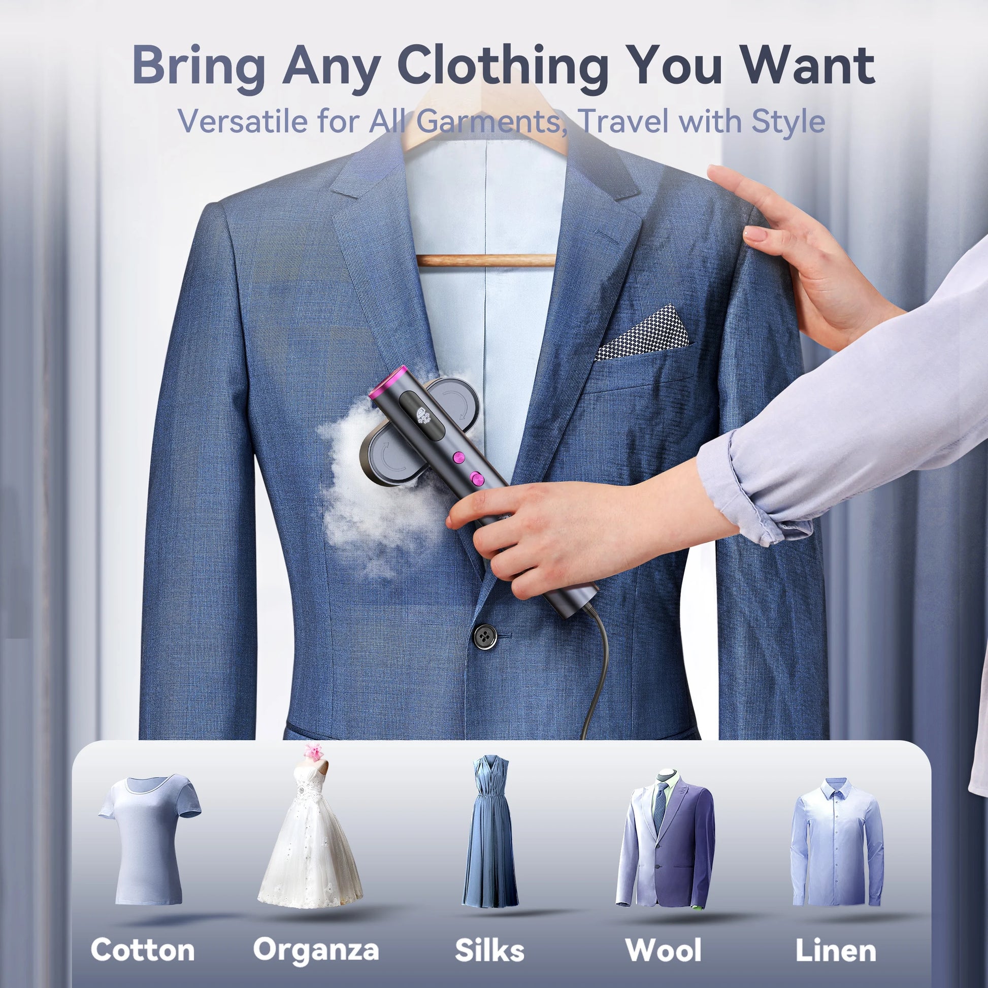 Travel Steamer for Clothes, 100-240V Portable Steamer,15S Heat Up, Steamer ＆ Iron 2 in 1, Travel Size Garment Steamer, Large Ceramic Heat Panel, for Global & European Traveling, Purple