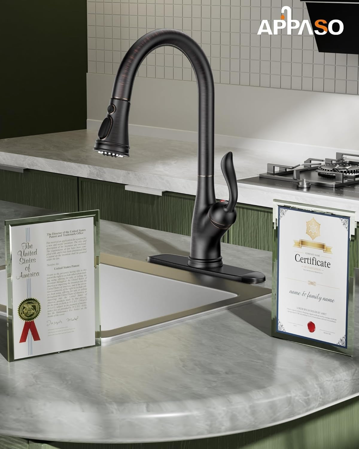 Pull down Kitchen Faucet with Sprayer Oil Rubbed Bronze, Single Handle One Hole High Arc Pull Out Spray Head Kitchen Sink Faucet with Deck Plate