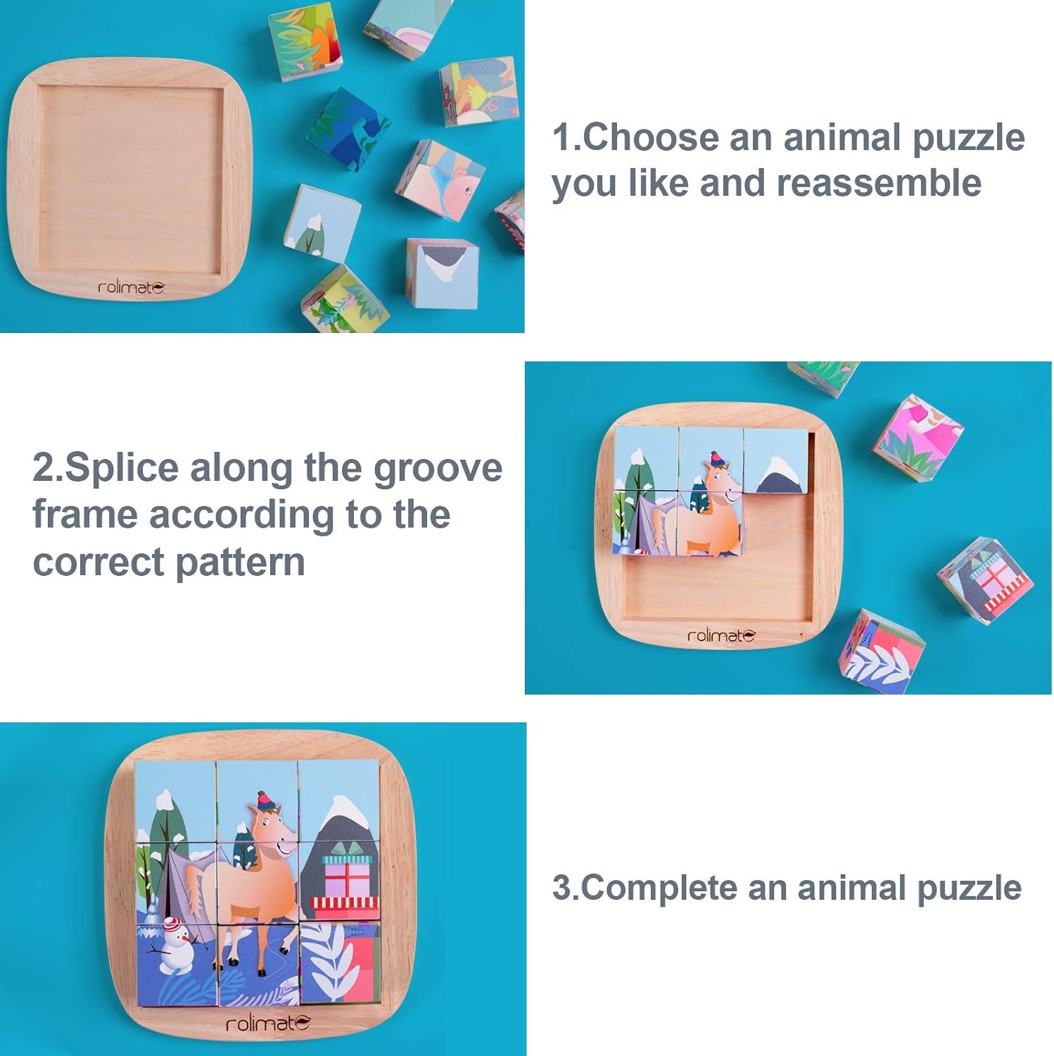 Wooden Puzzles for Toddlers Kids, [Upgraded for Child Safety] 6 in 1 Wood Block Cubes Puzzles with Convenient & Durable Tray, Pegged Puzzles for 2 3 4 5 Years Preschool Girl Boy (Dog)