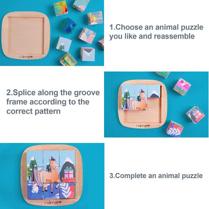 Wooden Puzzles for Toddlers Kids, [Upgraded for Child Safety] 6 in 1 Wood Block Cubes Puzzles with Convenient & Durable Tray, Pegged Puzzles for 2 3 4 5 Years Preschool Girl Boy (Dog)